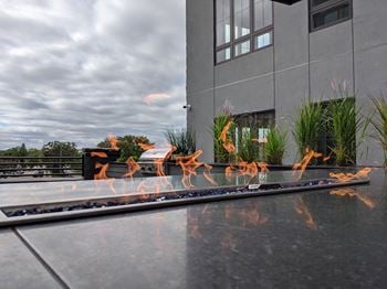 Tabletop fireplace on rooftop patio